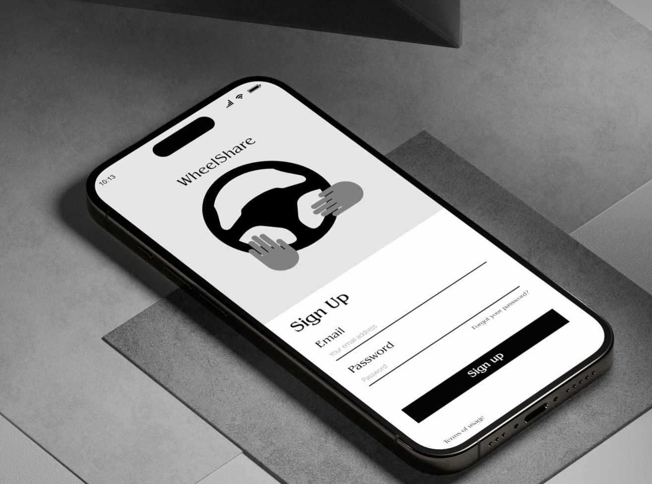 WheelShare mobile app interface showing sign in screen